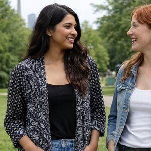 H&M Black and White Patterned Open-Front Tunic Sz S